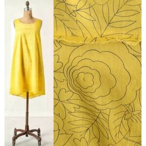 HD in Paris Anthropologie Yellow Sketch Floral Sun Soaked Tank Shift Dress US 8